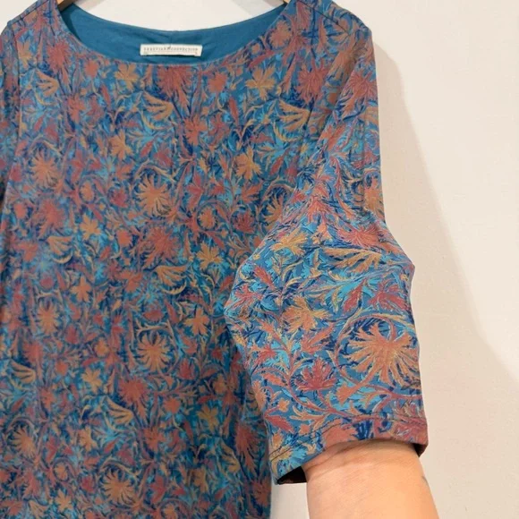 Peruvian Connection Pima Cotton Boat Neckline Neutral Floral Midi Dress Size M - Picture 10 of 10